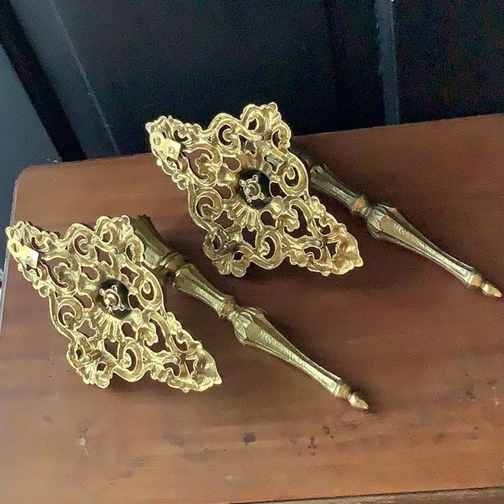 Vintage Ornate Hollywood Regency Metal Wall Sconces Candelabra Candle Holder